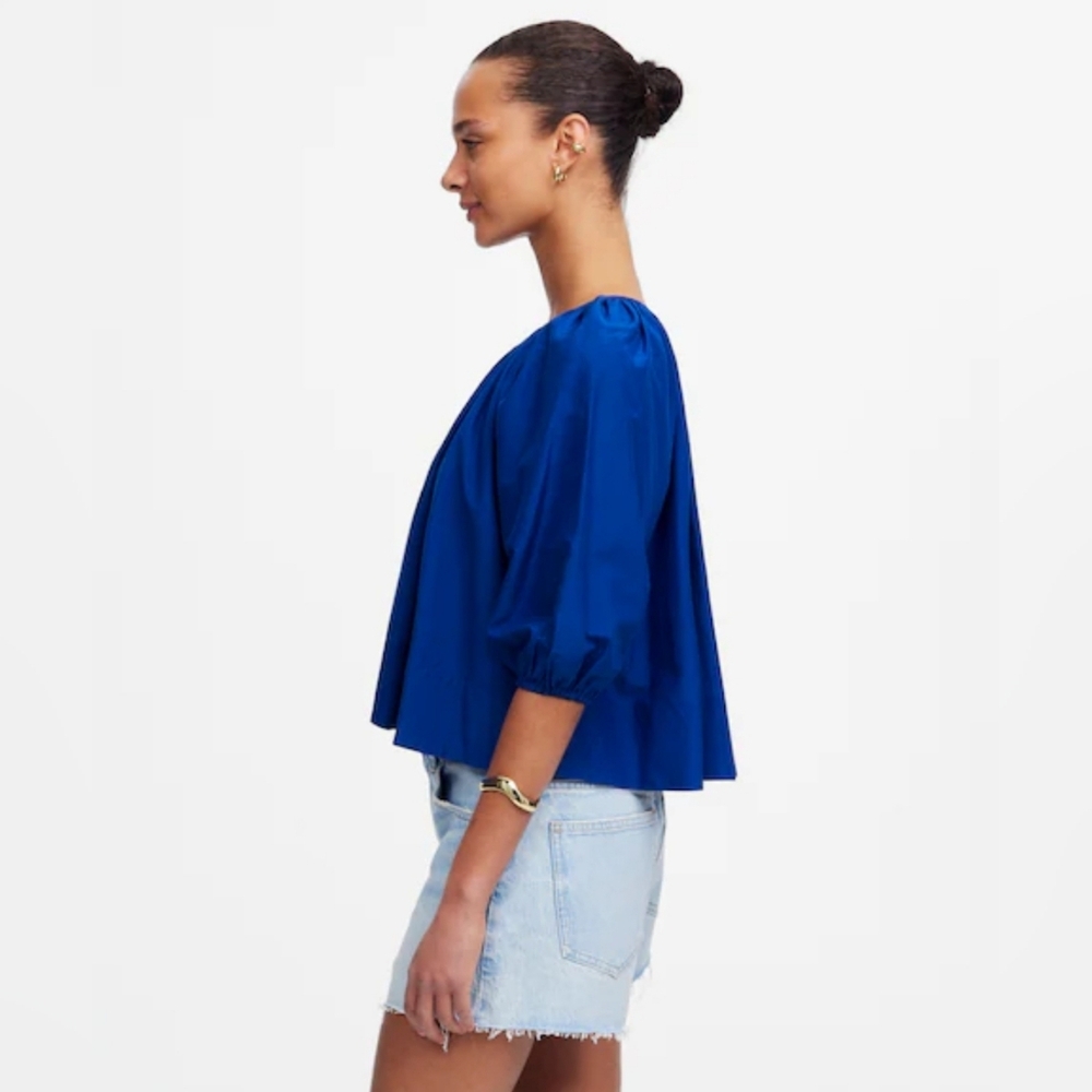 NWT $118 Madewell Shirred Puff-Sleeve Top in Cotton-Silk Voile Womens Size Small - Picture 2 of 11